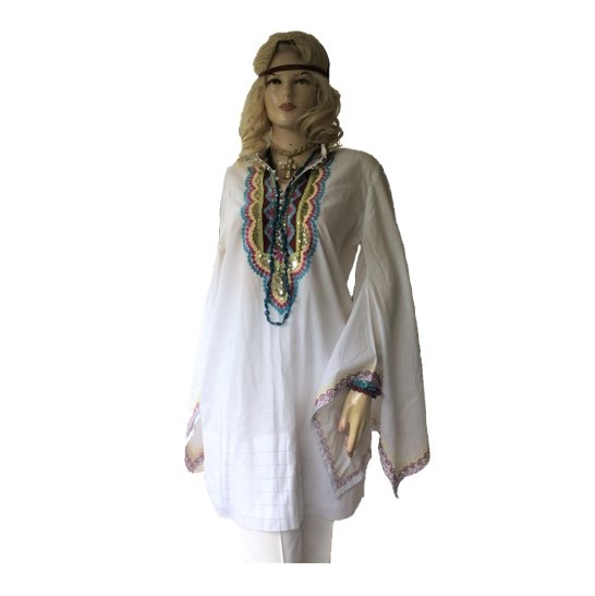 DB109 hvid hippie tunika 70erne