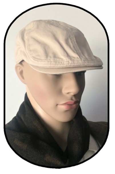 HH23 Flat Cap i sandfarvet bomuld. Str 58 - 95 KR