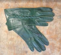 Grønne skind handsker med rosen knuder